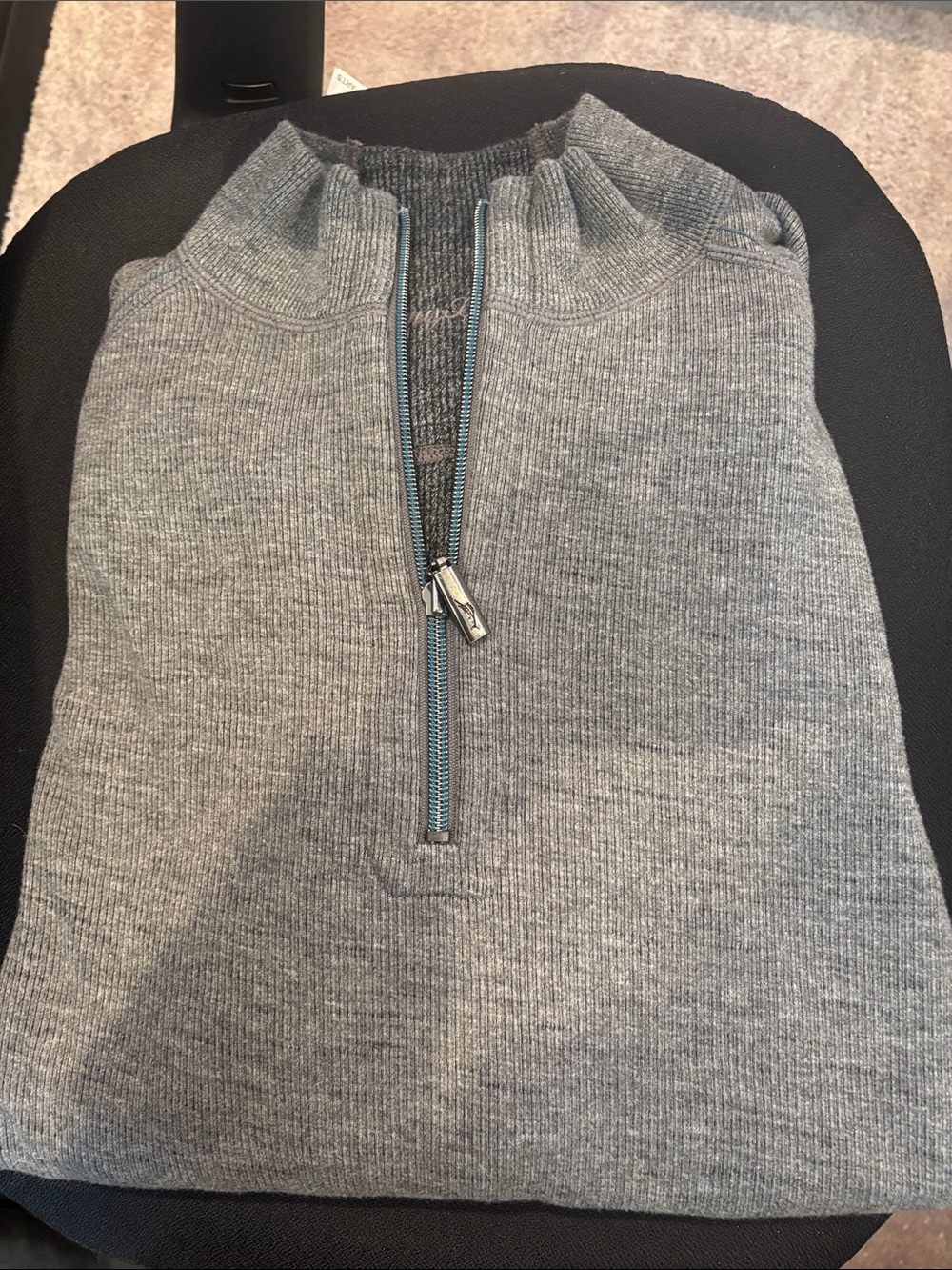 Tommy Bahama Gray Half-Zip Sweater with Blue Trim